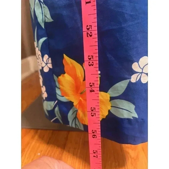 Made in Hawaii Vintage MuuMuu Maxi Dress Blue with Yellow Hibiscus Ladies Sz 14 - Picture 6 of 9